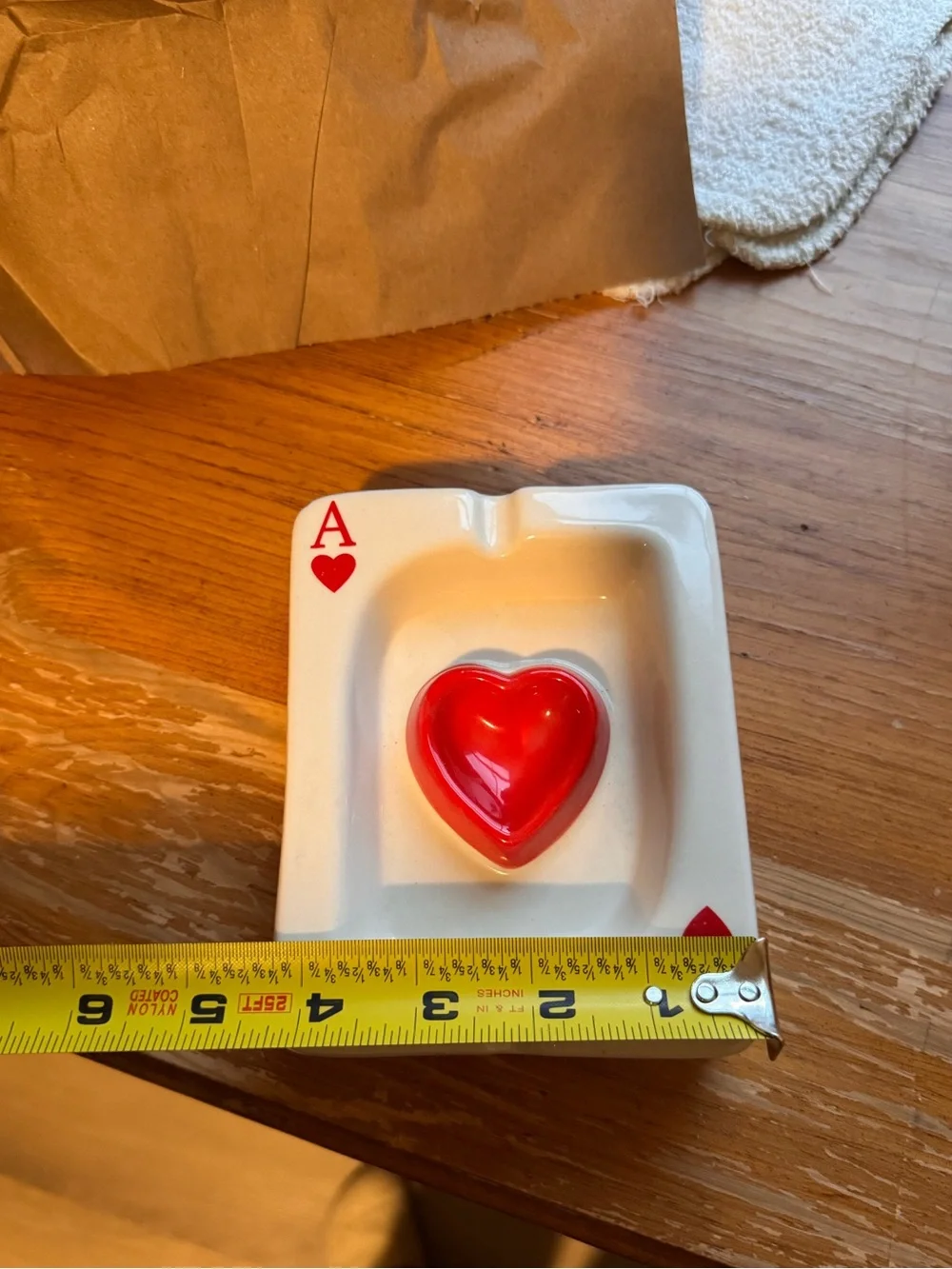 Ace of Hearts Ceramic Trinket Dish with Red Heart